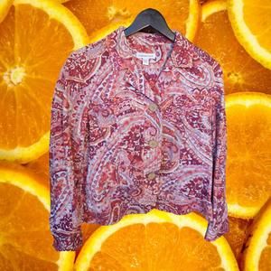 Coldwater‎ Creek Red White Orange Paisley Wooden Button Blazer Size 12P
